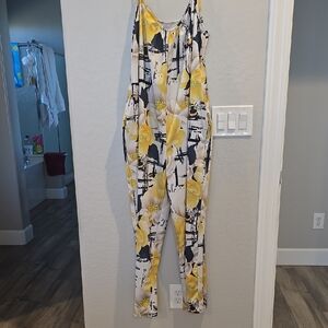 Floral Yellow and Black Women's Jumpsuit